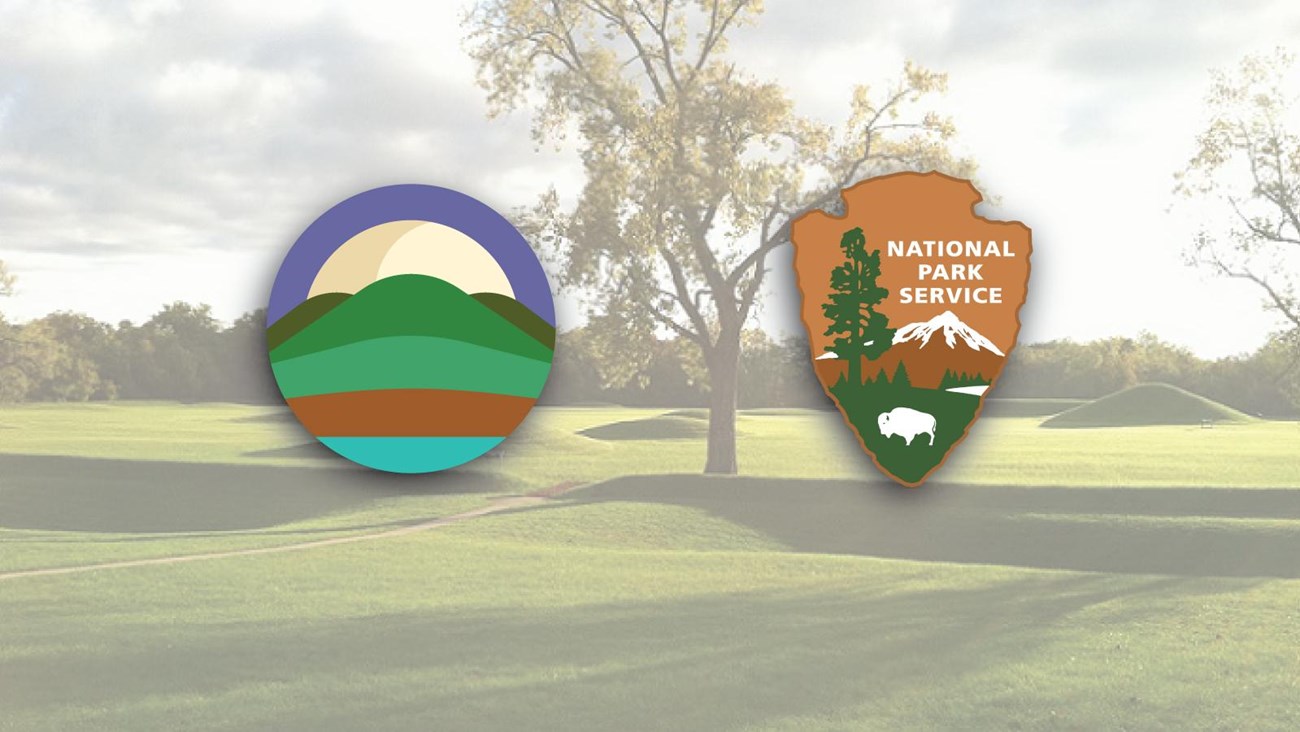 Logos for the Hopewell Ceremonial Earthworks and the National Park Service arrowhead