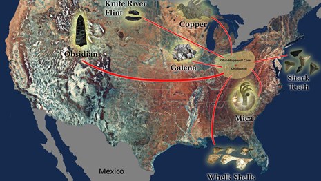 A map of the U.S. showing artifacts on different areas of the country from where they came from