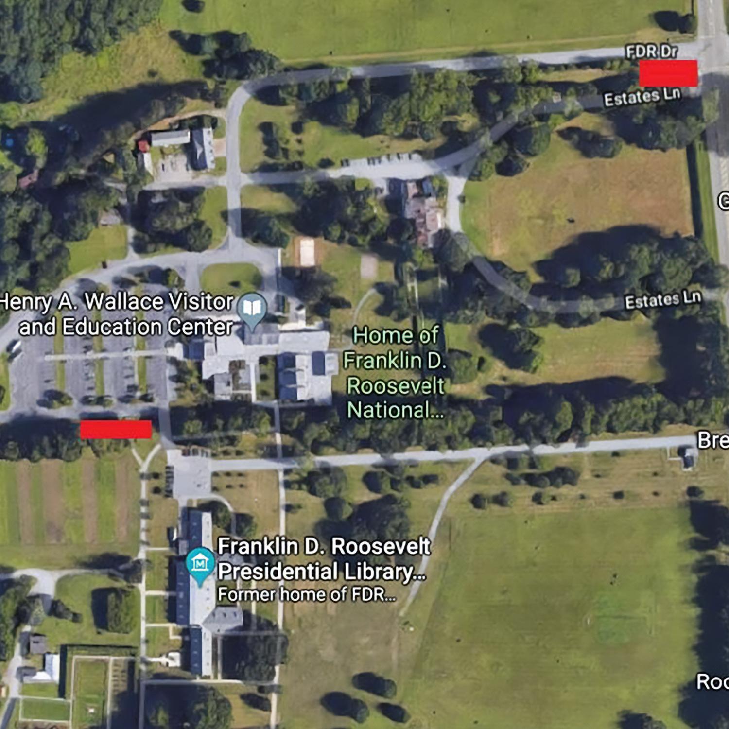 A map of the First Amendment Areas of the Home of FDR National Historic Site.