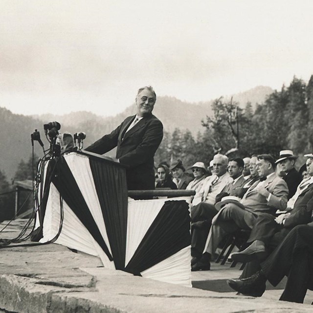 FDR giving a speech in the Smokey Mountains