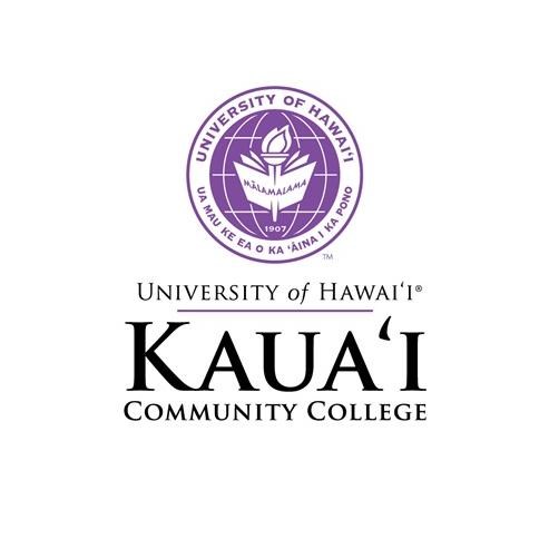 Kauaʻi Community College logo with purple picture of globe with a torch and book in front of it.