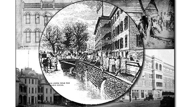 A mosaic of historical images of some of the early bathhouses in Hot Springs.