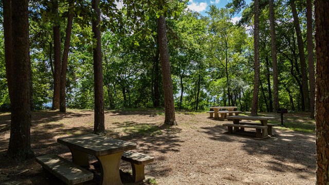 A picnic table sits on top of Hot Springs Mountain