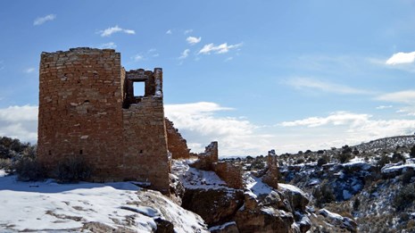 Hovenweep Castle covered in snow