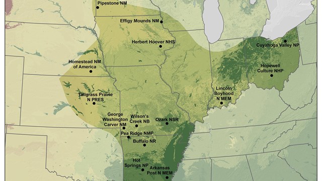Map showing the Heartland Network boundary and included parks.