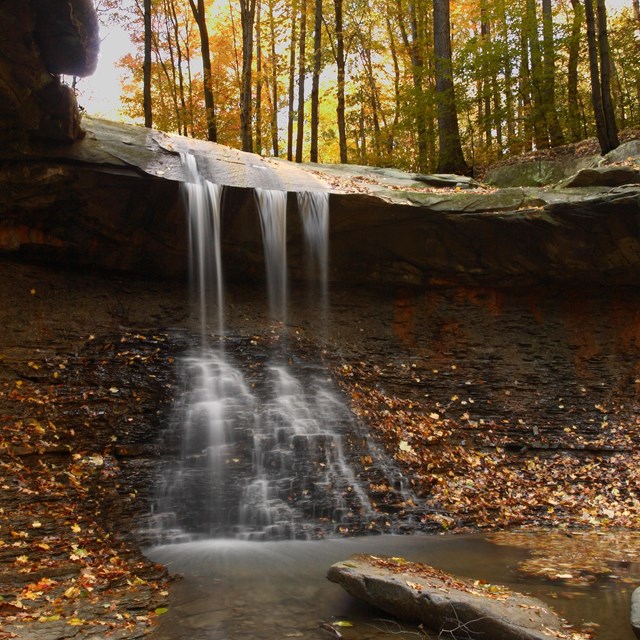 Blue Hen Falls surrounded by a rainbow of fall colors