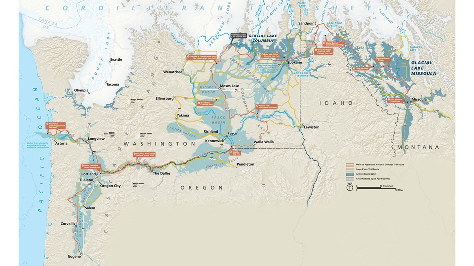 Map of the Ice Age Floods across the Pacific Northwest