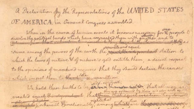 Color image of Jefferson's rough draft of the Declaration of Independence.