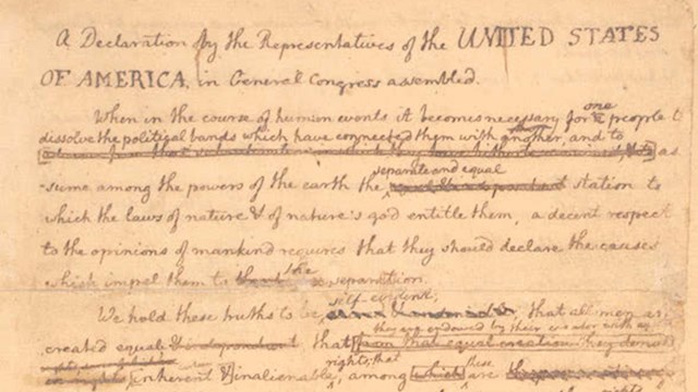 Color image of Jefferson's rough draft of the Declaration of Independence.