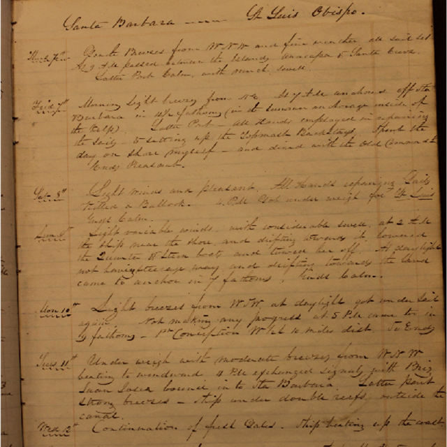 Photo of page from ship's logbook.
