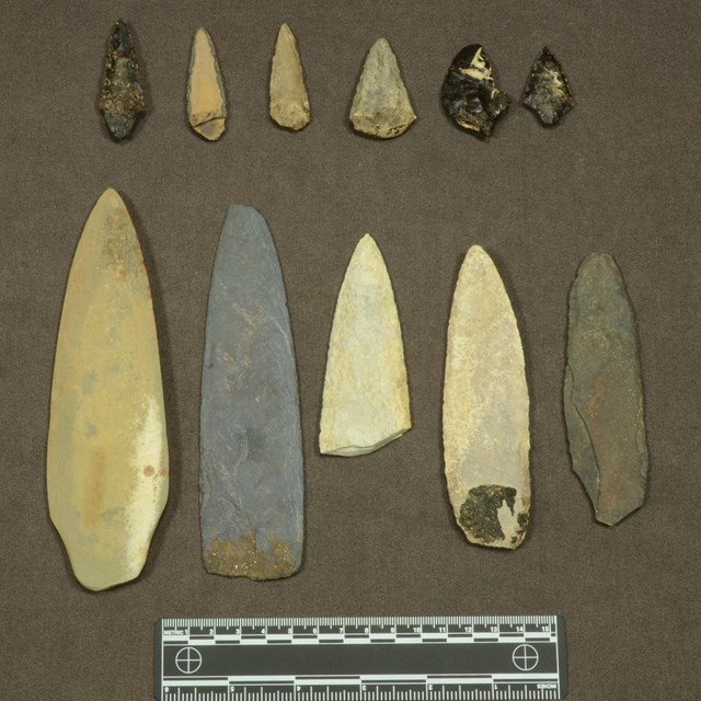Stone projectile points for spears and arrows. Found on San Nicolas Island in cache from 1800s.