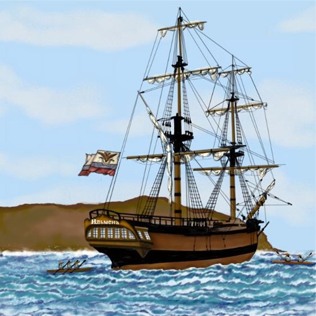The brig that brought Russians and Alaska Natives to San Nicolas Island in 1814. ©Elizabeth Chapin