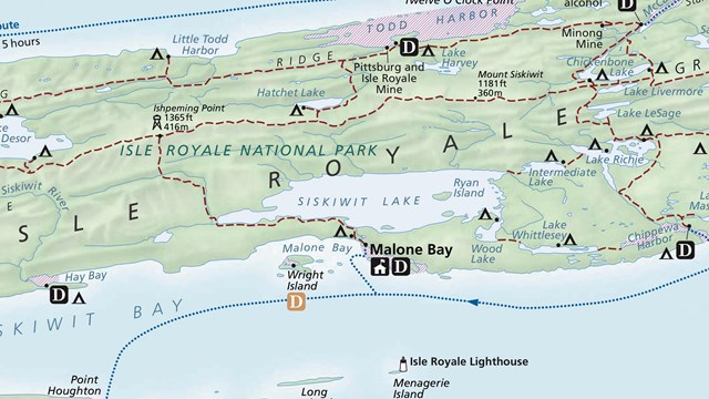cropped image of the official Isle Royale National Park map