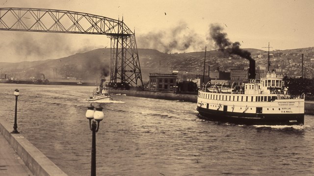 SS America sailing the seas, smoke billowing