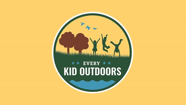 A yellow, green, and blue logo reading "Every Kid Outdoors."