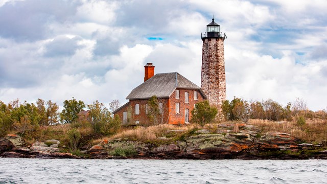 cloudy sky over the lighthouse on Menagerie Island