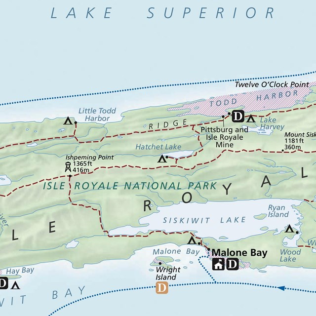 cropped image of the official Isle Royale National Park map