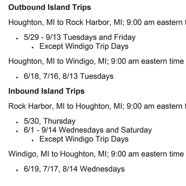 Image of RANGER III passenger ferry summer 2024 schedule.