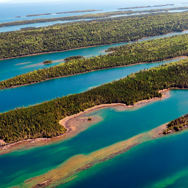 Aerial view of Locke Point, Isle Royale National Park.