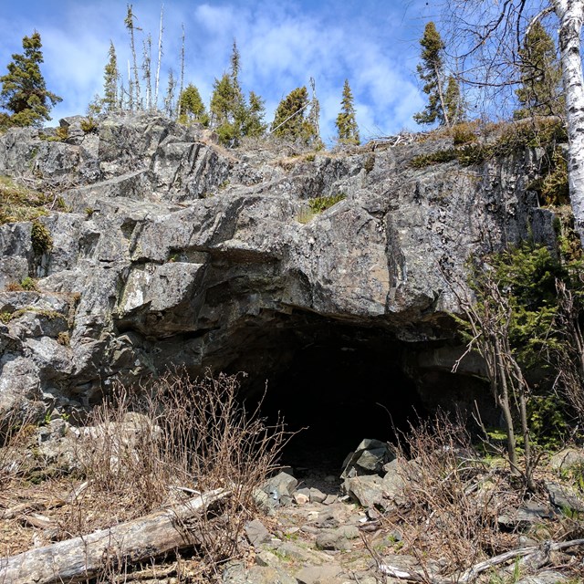 The entrance of Suzy's Cave on Isle Royale.