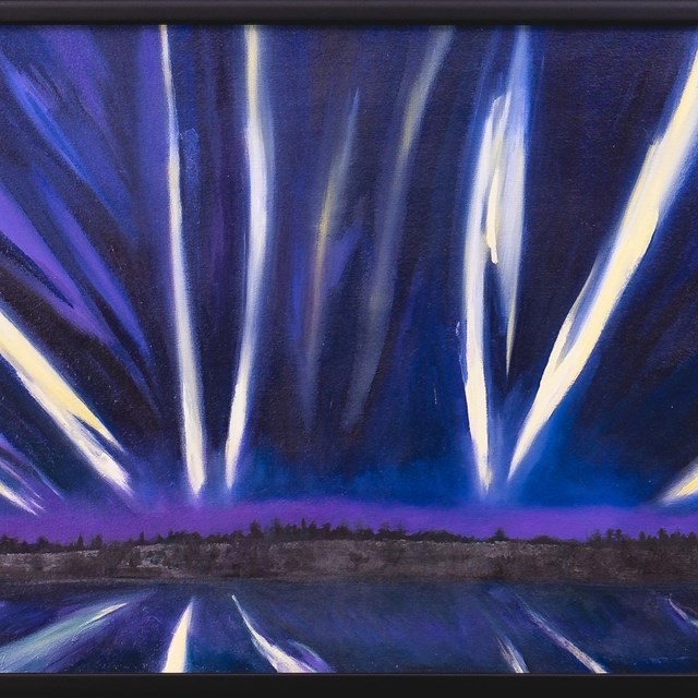 A painting of the Northern Lights on Isle Royale.