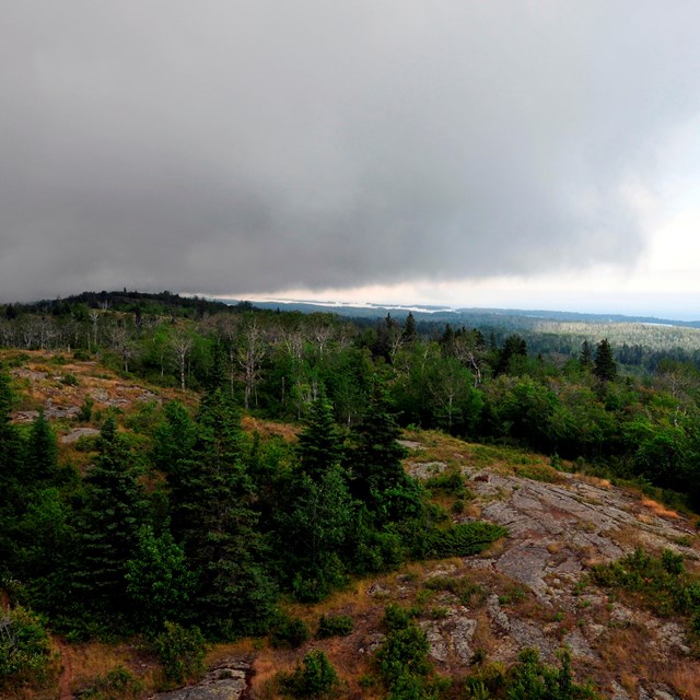 Storm clouds gather over the Greenstone Ridge on Isle Royale