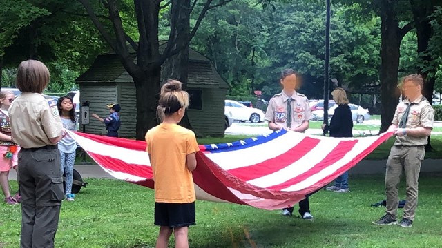 Scouts learning flag etiquette 