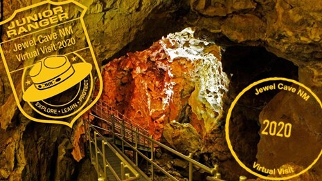A long stair system descends into Jewel Cave along the Scenic Tour route.