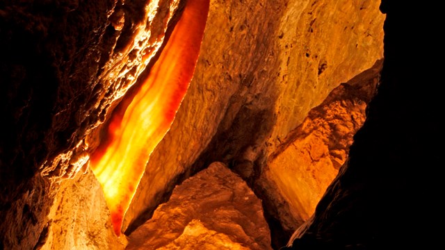 A ribbon formation in the cave called Cave Bacon