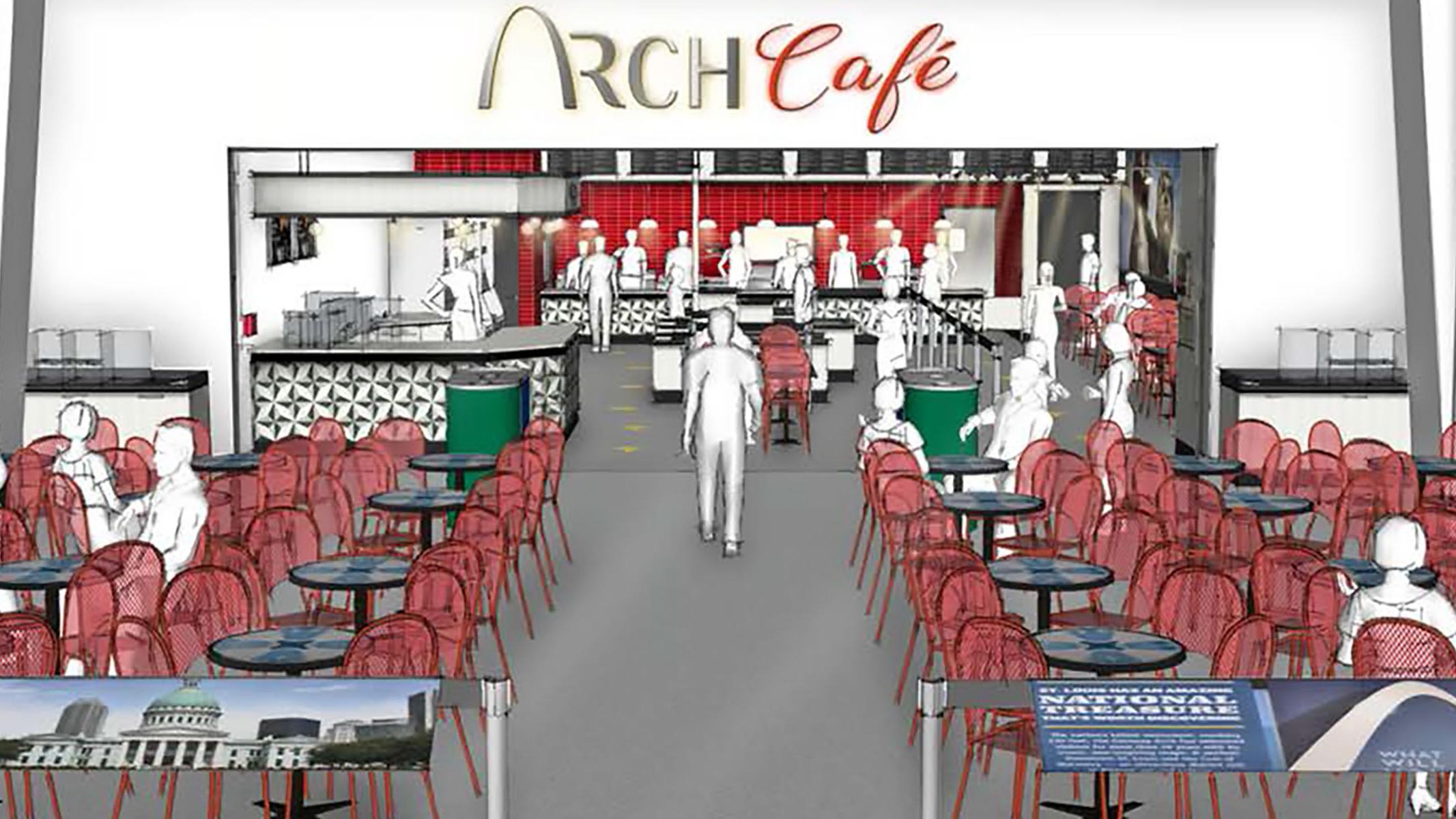 An artist's rendering of the caf&eacute; at the Gateway Arch