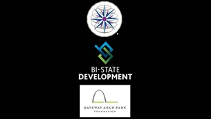 Logos of Jefferson National Parks Department, Bi-State Developement and Gateway Arch Park Foundation