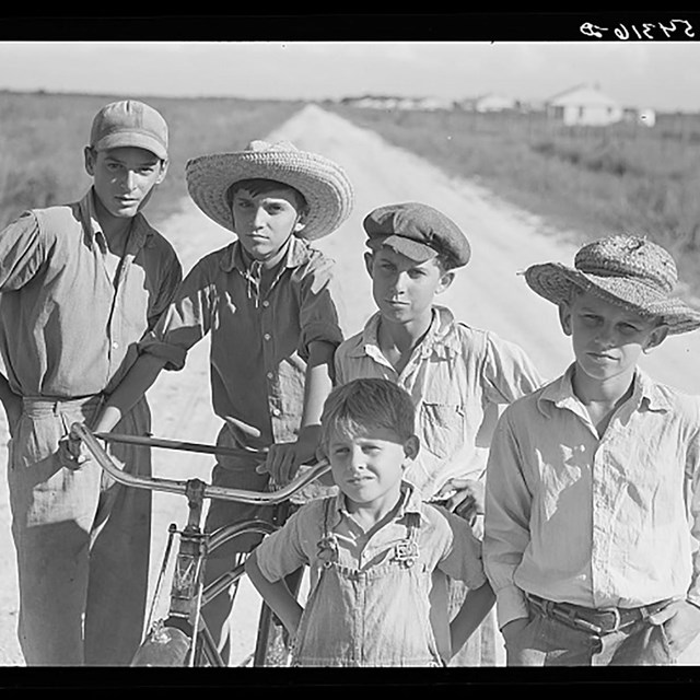 black and white photo of cajun children