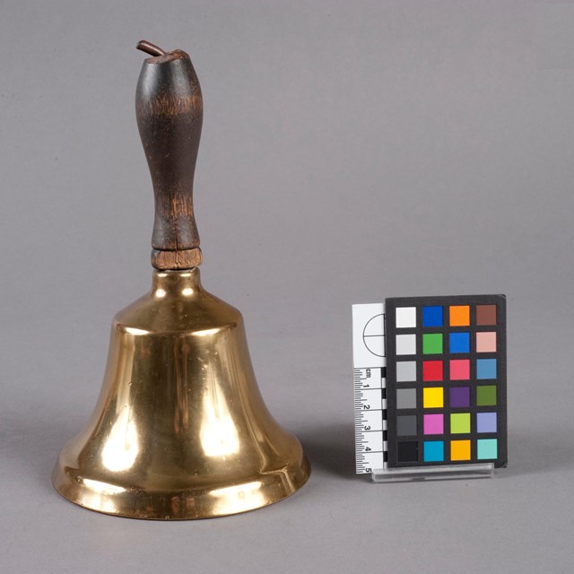 A brass school bell used by Julia Coleman to signal change of classes, 1930 - 1940s