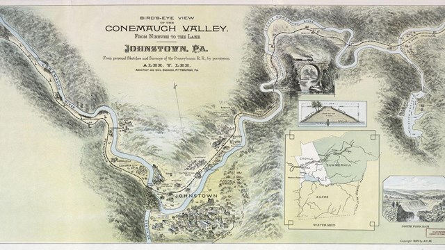 A map of the valley showing the path of the flood.