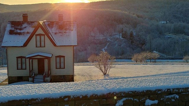 Lake View House with snow