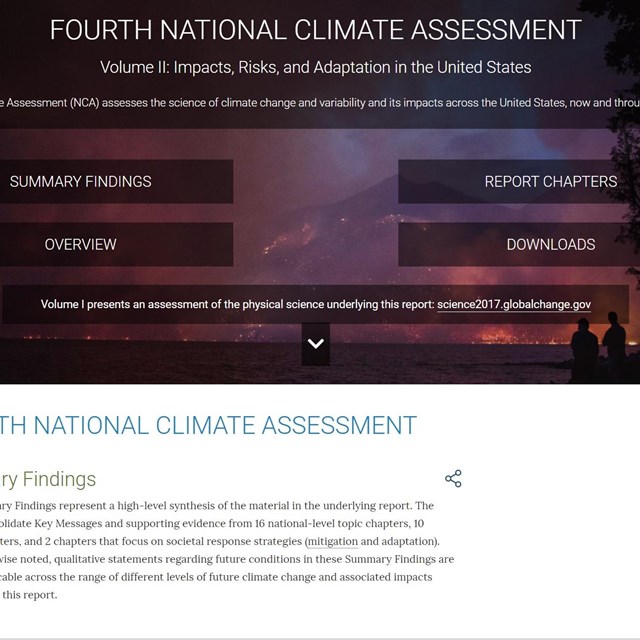The webpage for the forth national climate assessment report