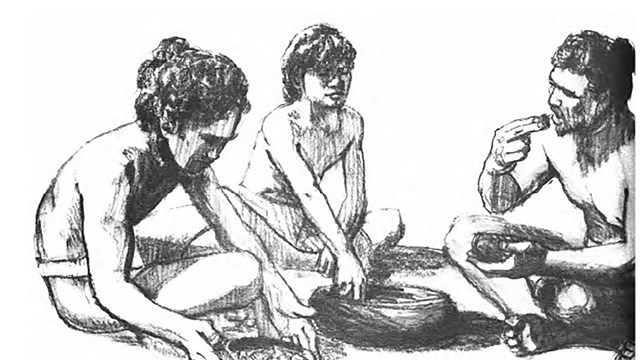 Drawing of ancient Hawaiians sitting