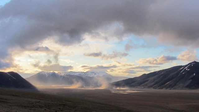 Ash storm at sunset in The Valley of Ten Thousand Smokes