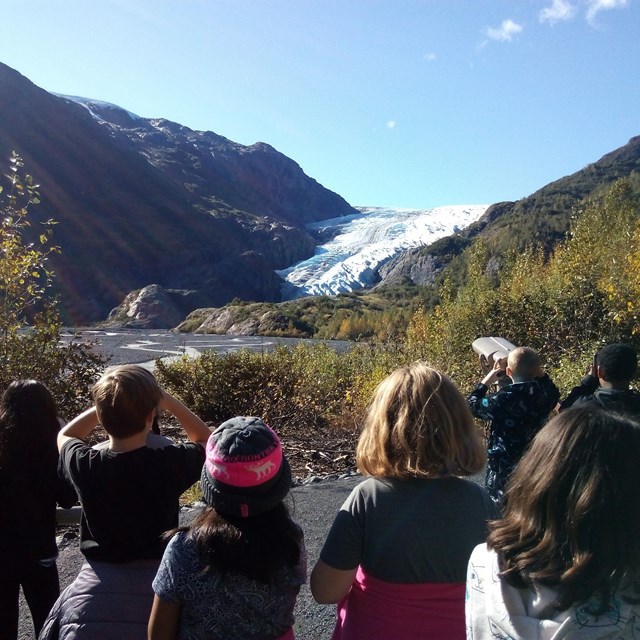 Students looking out at Exit Glacier