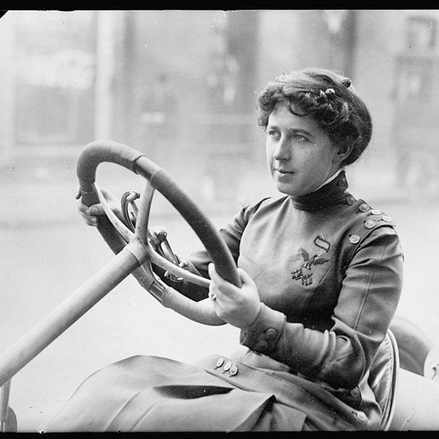 Joan Newton Cuneo Sickman in her car