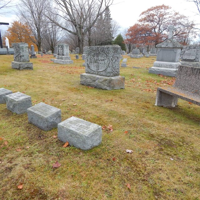 A collection of grave markers in a cemetery.