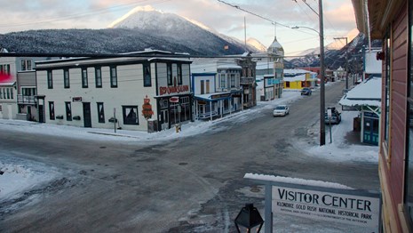 Wintery scene in a town setting