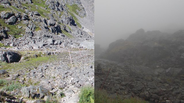 composite image showing sunny and foggy versions of the same scene