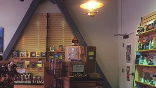 Bookstore with various items on display.