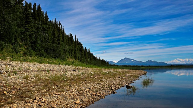 View looking upriver from the beach at Onion Portage