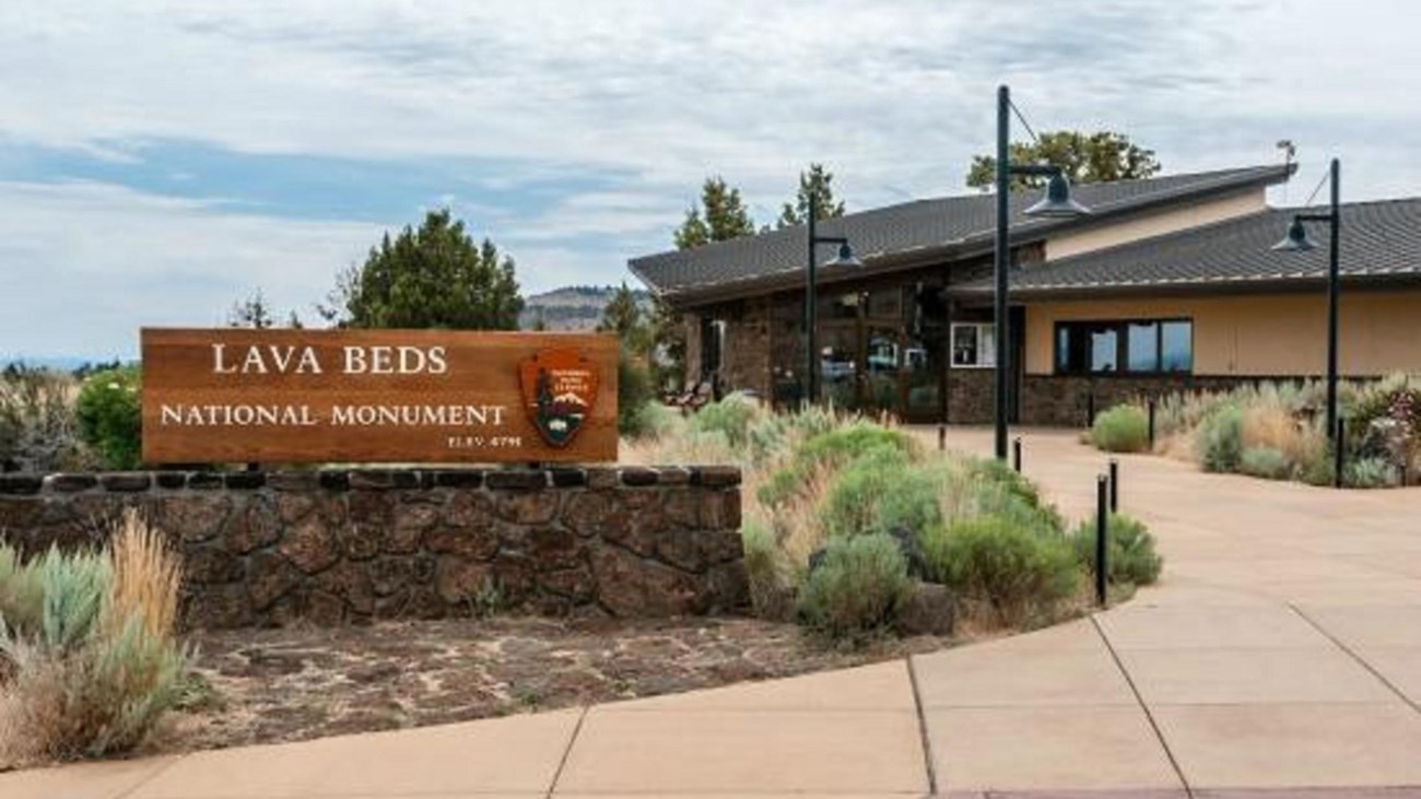 Lava Beds Visitor Center and sign