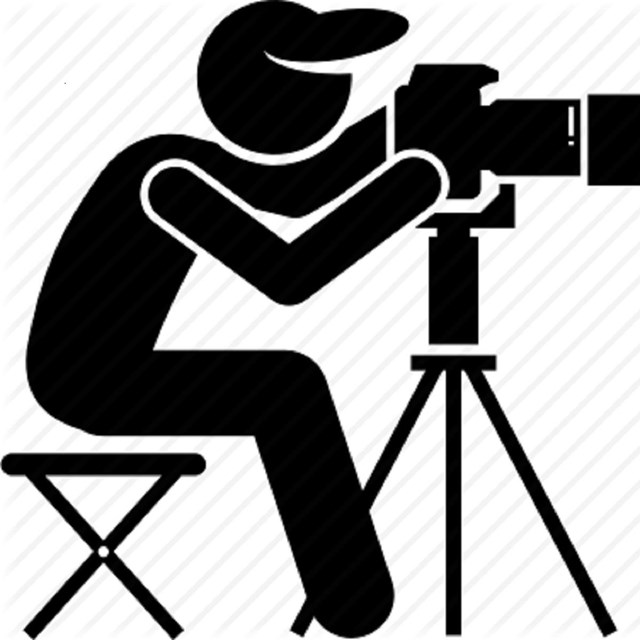 Clip art of a person sitting on a bench looking through a camera on a tri-pod