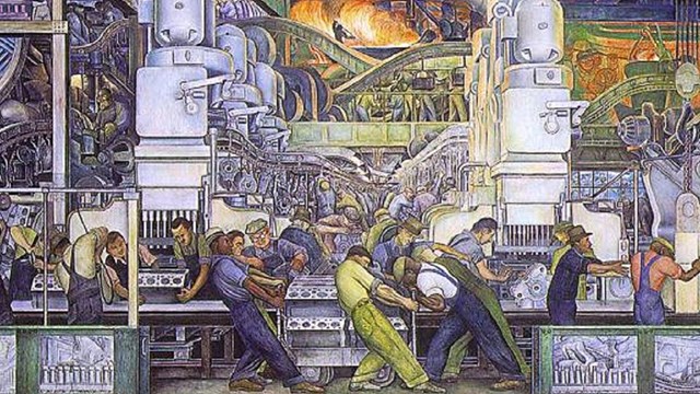 View of Detroit Industry mural by Diego Rivera
