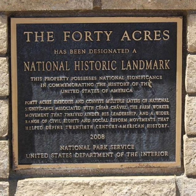 Plaque marking designation of The Forty Acres as a National Historic Landmark