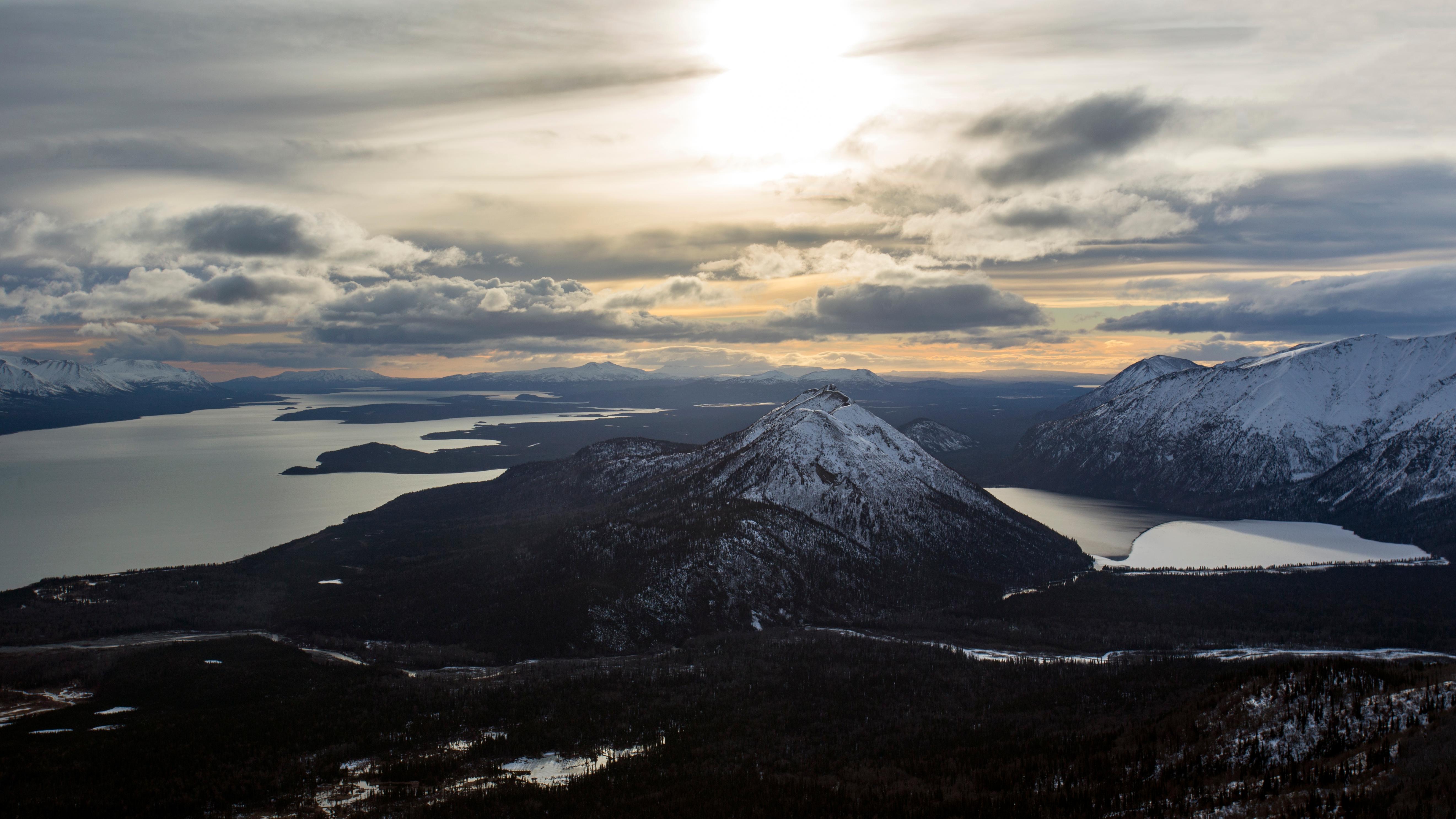an aerial view of Kijik River and Lake Clark